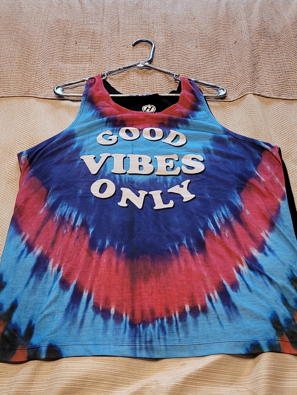 Hybrid Tees Men's Blue and Red Tie-Dye "Good Vibes Only" Scoop Tank